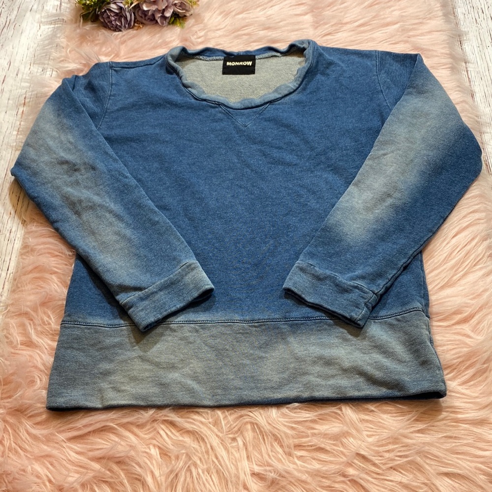 Monrow Vintage Faded Blue Pullover Sweatshirt sz S